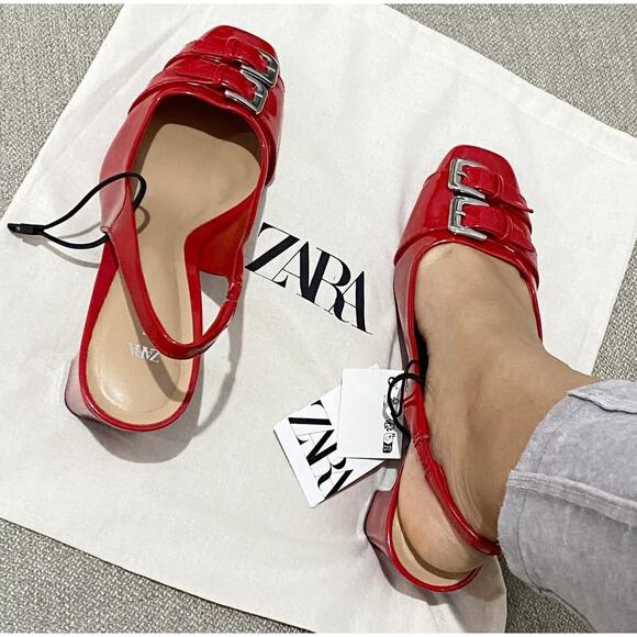 ZARA Red Patent Slingback Heels NWT | Double Buckle | Blogger Fave - Picture 9 of 16